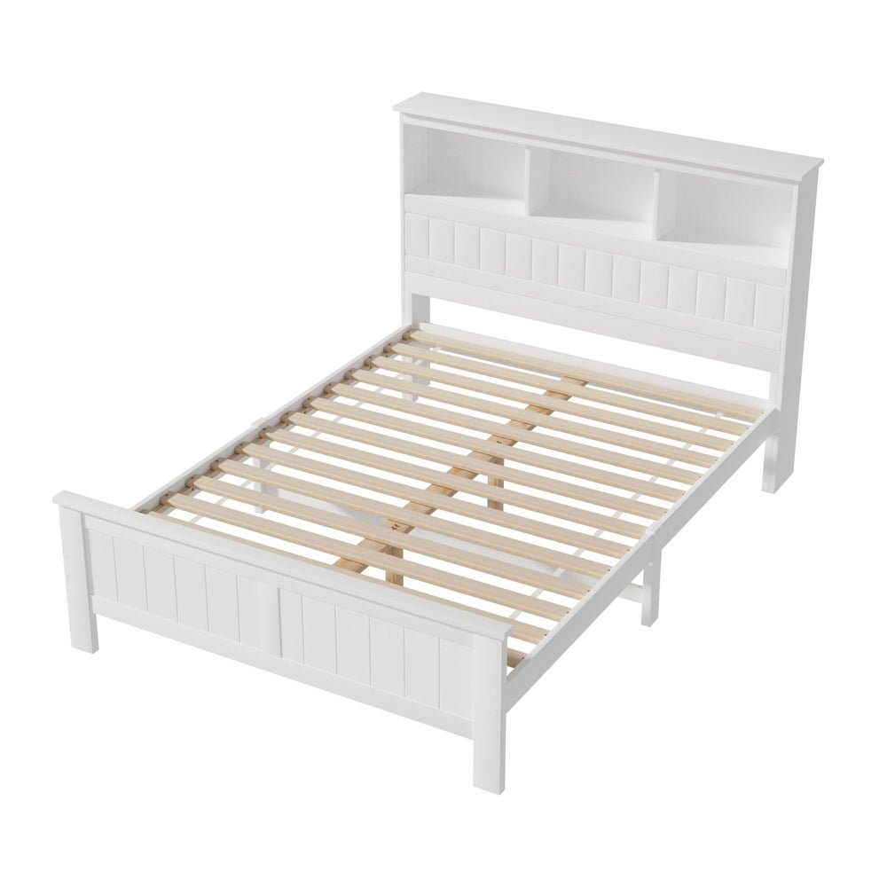 Bed Frame Double Size Wooden with 3 Shelves Bed Head White - Furniture > Bedroom > Beds & Bed Frames - Rivercity House & Home Co. (ABN 18 642 972 209) - Affordable Modern Furniture Australia