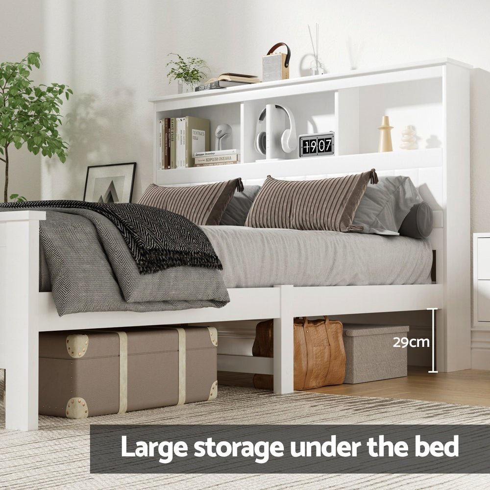 Bed Frame Double Size Wooden with 3 Shelves Bed Head White - Furniture > Bedroom > Beds & Bed Frames - Rivercity House & Home Co. (ABN 18 642 972 209) - Affordable Modern Furniture Australia