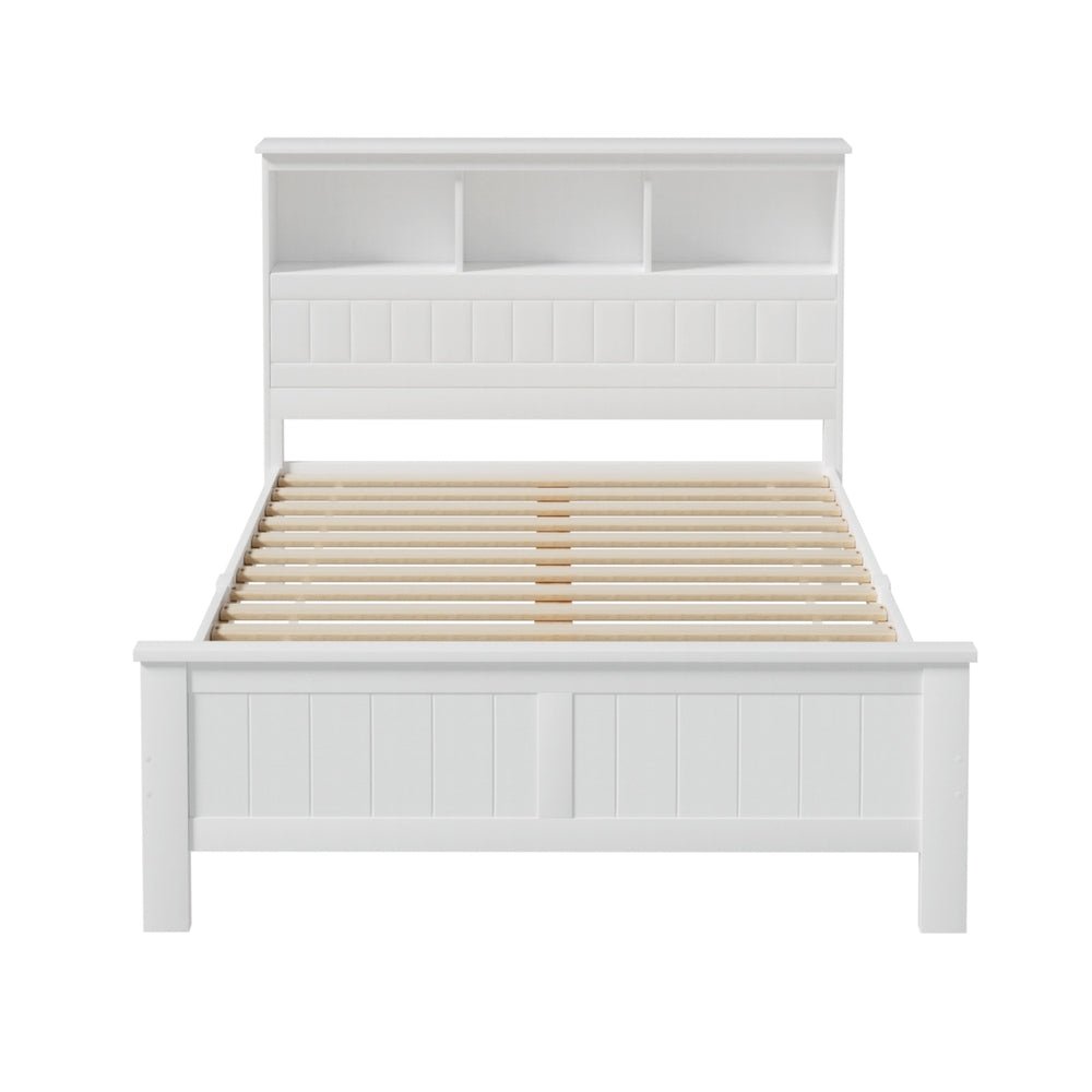 Bed Frame Double Size Wooden with 3 Shelves Bed Head White - Furniture > Bedroom > Beds & Bed Frames - Rivercity House & Home Co. (ABN 18 642 972 209) - Affordable Modern Furniture Australia