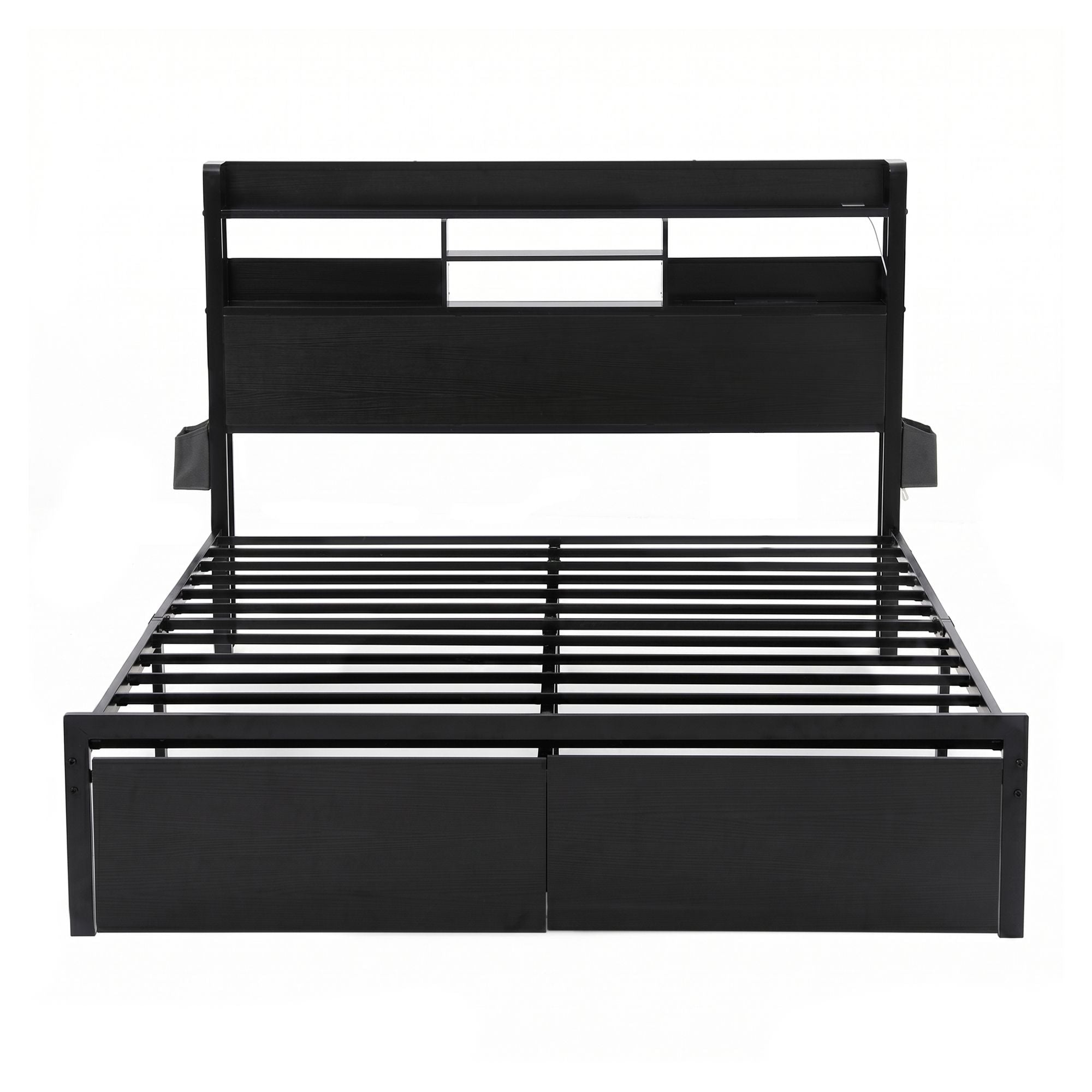 Bed Frame Double with Charging Station Storage Organizer Drawers LED ZAC - Furniture > Bedroom > Beds & Bed Frames - Rivercity House & Home Co. (ABN 18 642 972 209) - Affordable Modern Furniture Australia
