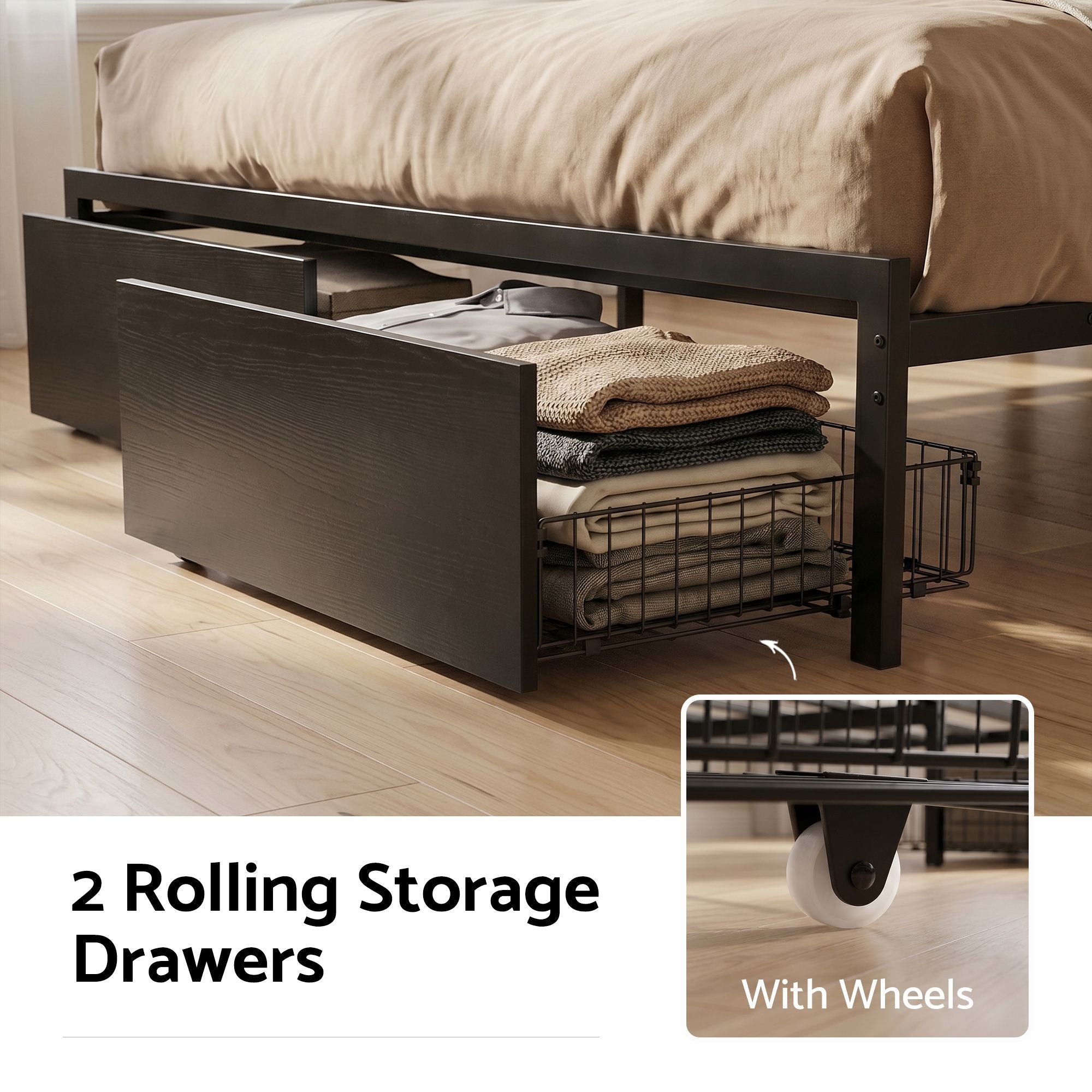 Bed Frame Double with Charging Station Storage Organizer Drawers LED ZAC - Furniture > Bedroom > Beds & Bed Frames - Rivercity House & Home Co. (ABN 18 642 972 209) - Affordable Modern Furniture Australia