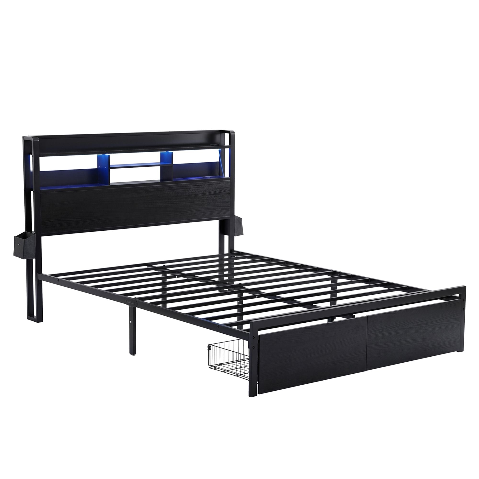Bed Frame Double with Charging Station Storage Organizer Drawers LED ZAC - Furniture > Bedroom > Beds & Bed Frames - Rivercity House & Home Co. (ABN 18 642 972 209) - Affordable Modern Furniture Australia