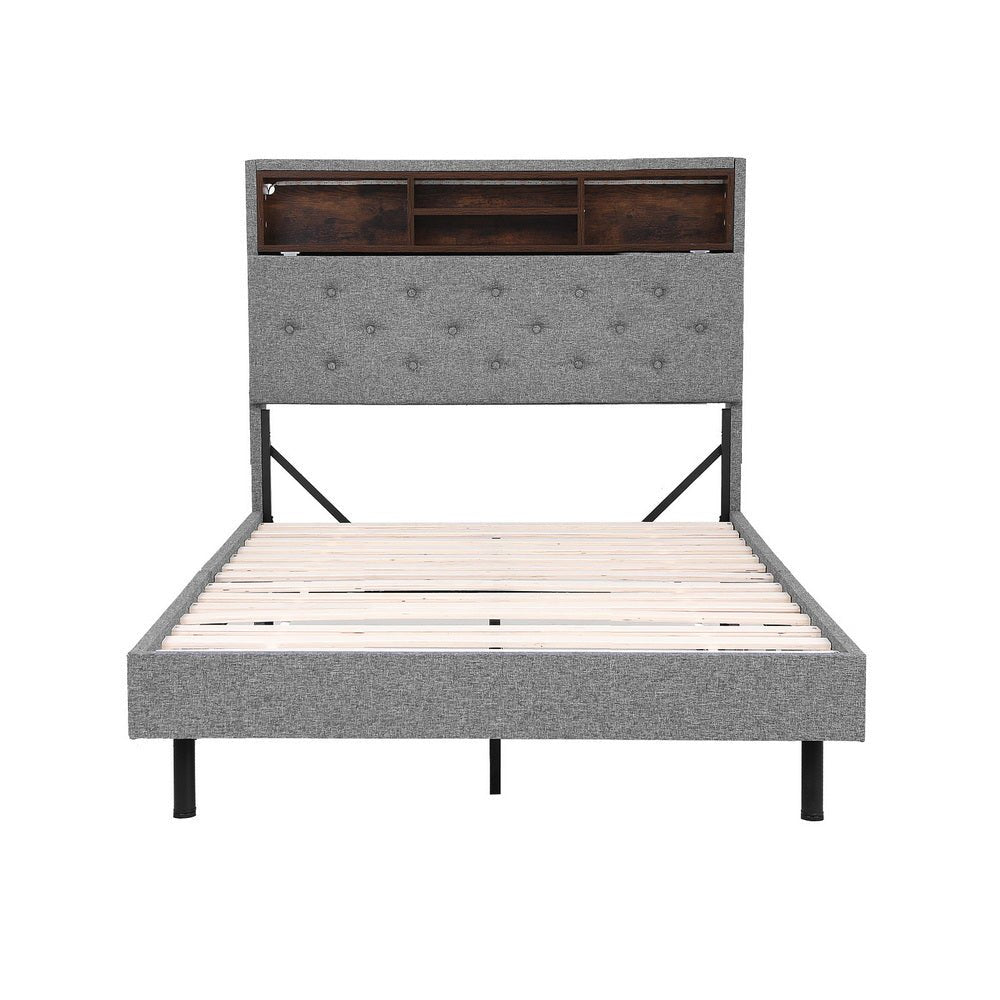 Bed Frame King Single Size LED Mattress Base Platform with Storage Shelf Hidden Storage Box Grey - Furniture > Bedroom > Beds & Bed Frames - Rivercity House & Home Co. (ABN 18 642 972 209) - Affordable Modern Furniture Australia