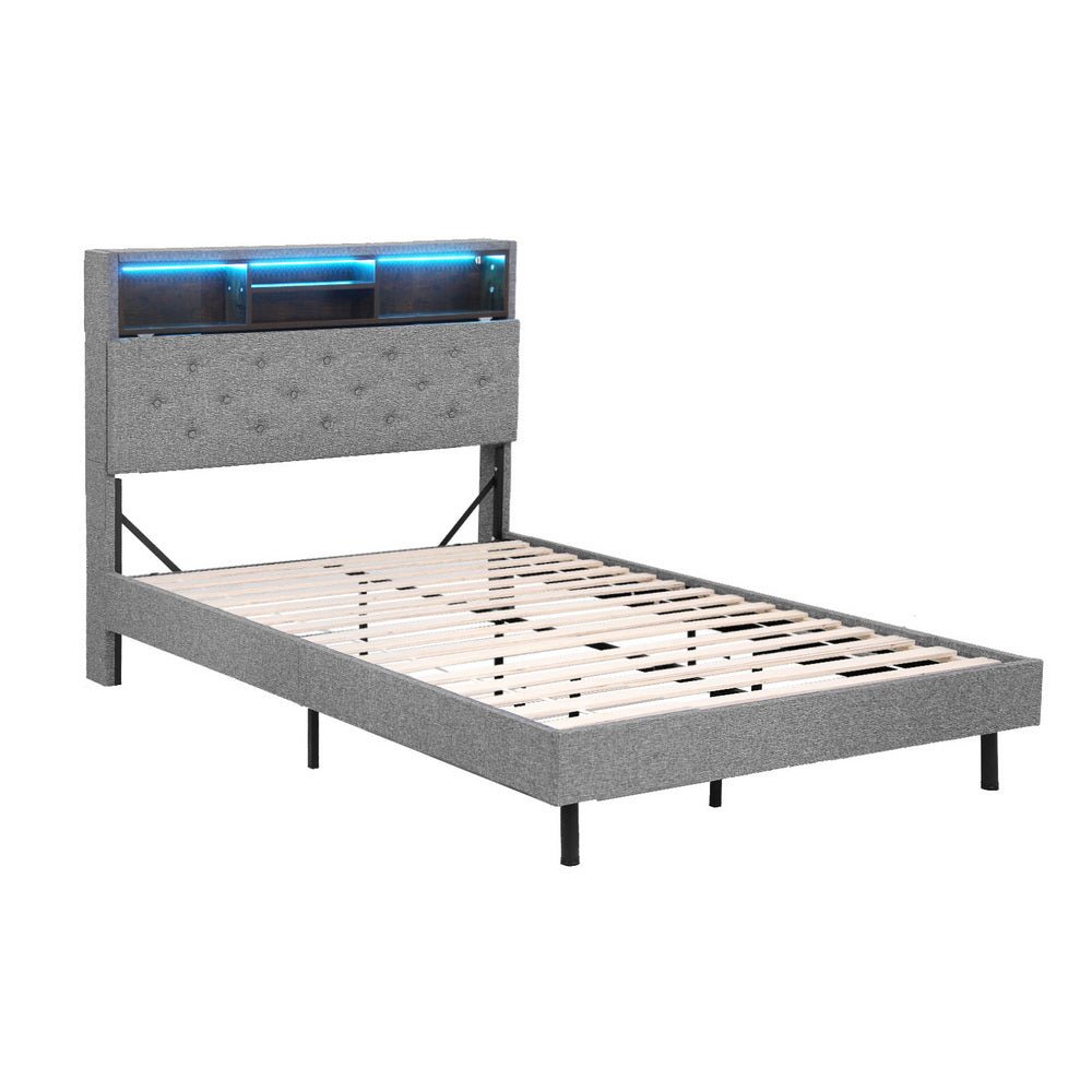 Bed Frame King Single Size LED Mattress Base Platform with Storage Shelf Hidden Storage Box Grey - Furniture > Bedroom > Beds & Bed Frames - Rivercity House & Home Co. (ABN 18 642 972 209) - Affordable Modern Furniture Australia