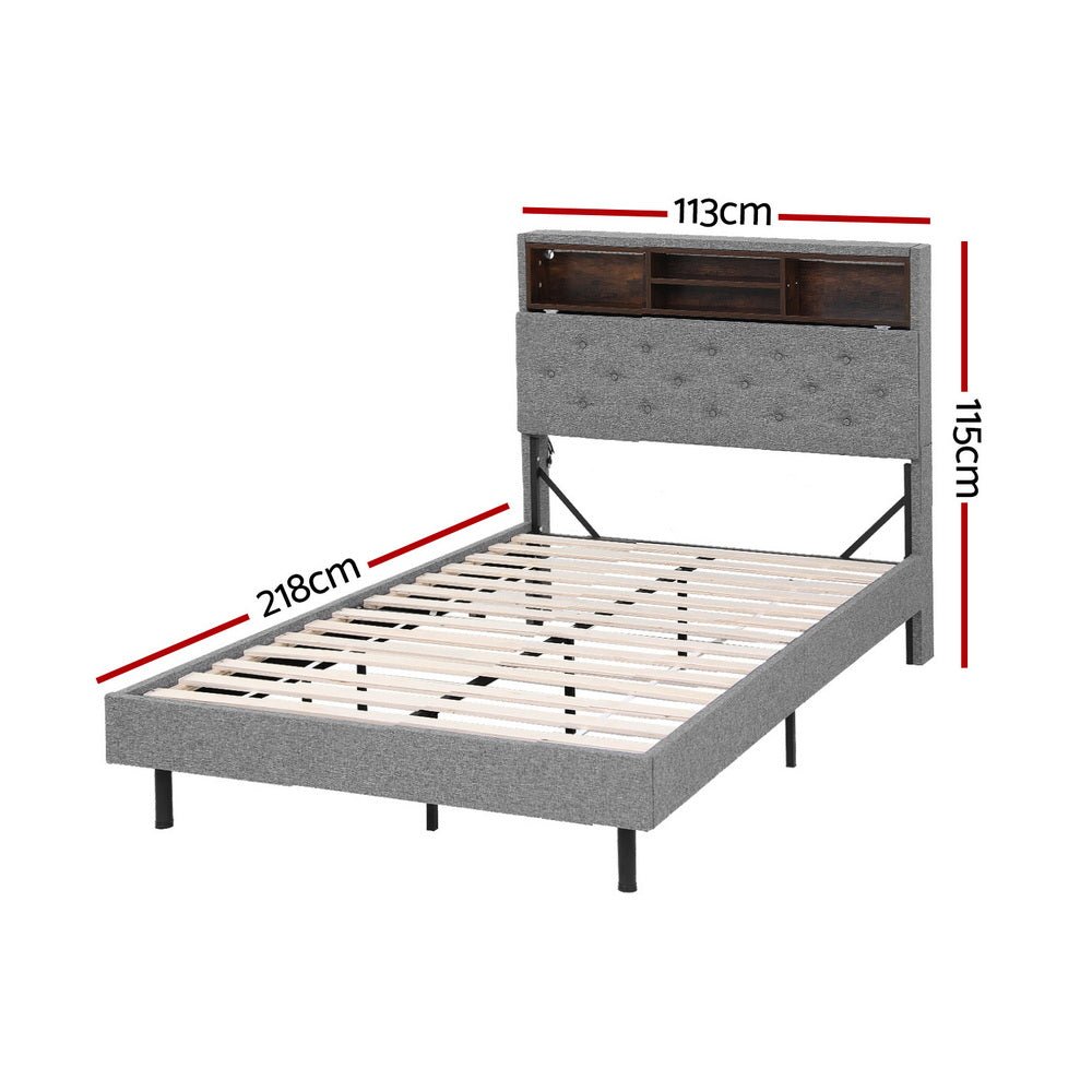 Bed Frame King Single Size LED Mattress Base Platform with Storage Shelf Hidden Storage Box Grey - Furniture > Bedroom > Beds & Bed Frames - Rivercity House & Home Co. (ABN 18 642 972 209) - Affordable Modern Furniture Australia