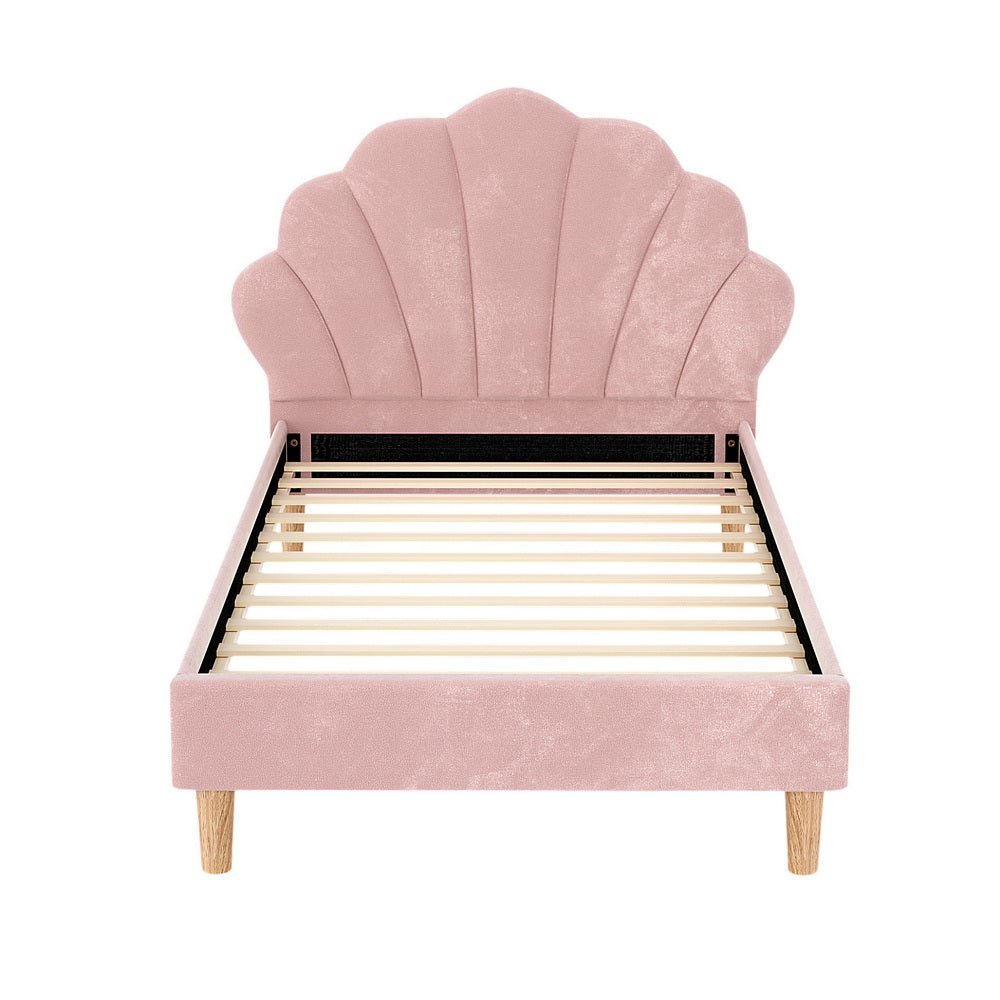 Bed Frame King Single Size Scallop - Shape Bedhead Beds Base Pink Velvet Fabric - Furniture > Bedroom > Beds & Bed Frames - Rivercity House & Home Co. (ABN 18 642 972 209) - Affordable Modern Furniture Australia