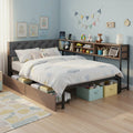King Single Bed Frame with 2 Drawers and Charging Station Metal Corner Base - Oak