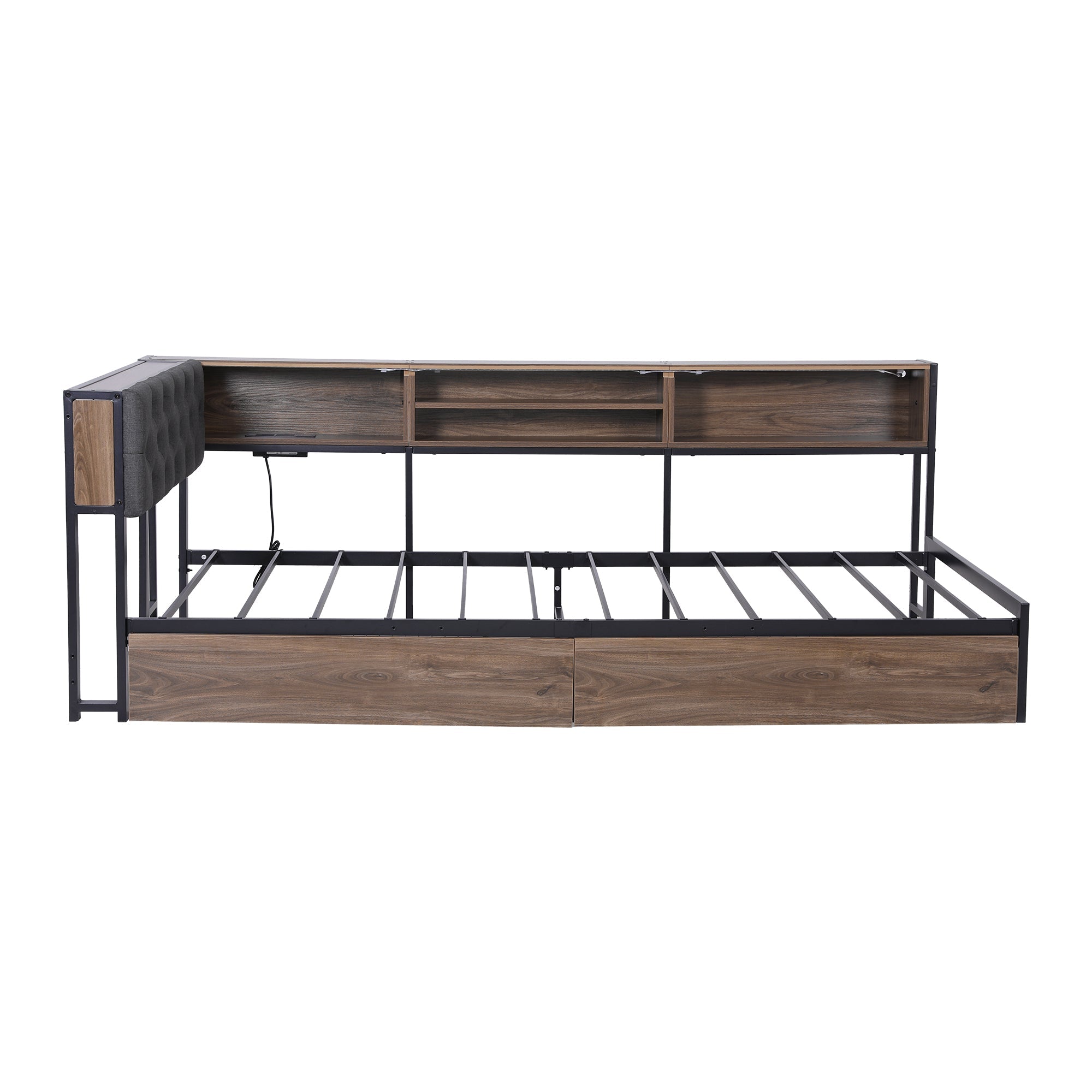 Bed Frame King Single Size with 2 Drawers and Charging Station Metal Corner Bed Base - Furniture > Bedroom > Beds & Bed Frames - Rivercity House & Home Co. (ABN 18 642 972 209) - Affordable Modern Furniture Australia