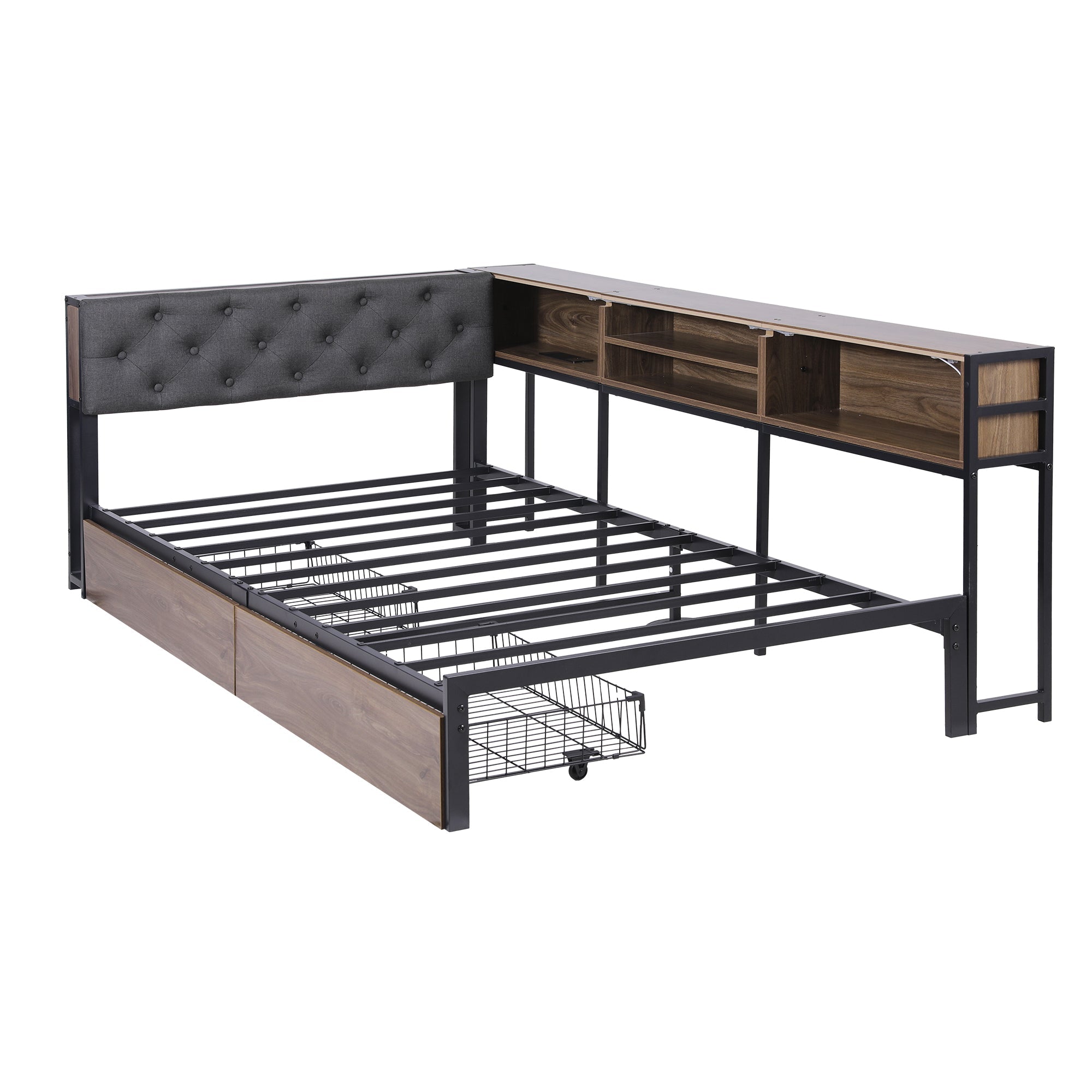 Bed Frame King Single Size with 2 Drawers and Charging Station Metal Corner Bed Base - Furniture > Bedroom > Beds & Bed Frames - Rivercity House & Home Co. (ABN 18 642 972 209) - Affordable Modern Furniture Australia