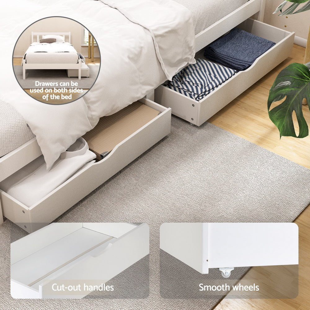 Bed Frame King Single Size Wooden Platform with 2 Storage Drawers White - Furniture > Bedroom > Beds & Bed Frames - Rivercity House & Home Co. (ABN 18 642 972 209) - Affordable Modern Furniture Australia