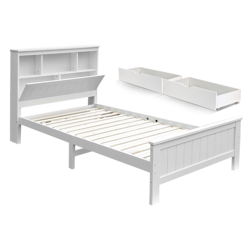 Bed Frame King Single Size Wooden with 2 Storage Drawers White - Furniture > Bedroom > Beds & Bed Frames - Rivercity House & Home Co. (ABN 18 642 972 209) - Affordable Modern Furniture Australia