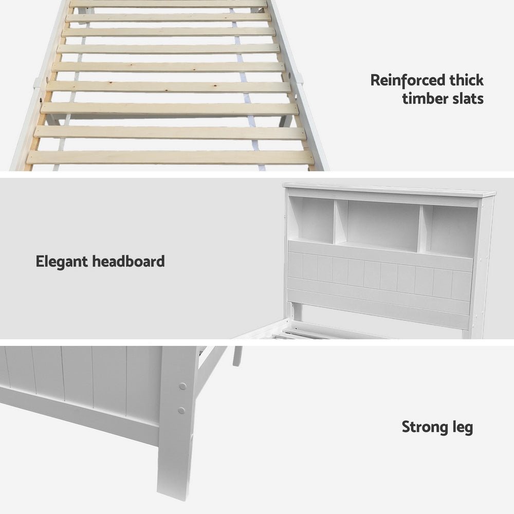 Bed Frame King Single Size Wooden with 2 Storage Drawers White - Furniture > Bedroom > Beds & Bed Frames - Rivercity House & Home Co. (ABN 18 642 972 209) - Affordable Modern Furniture Australia