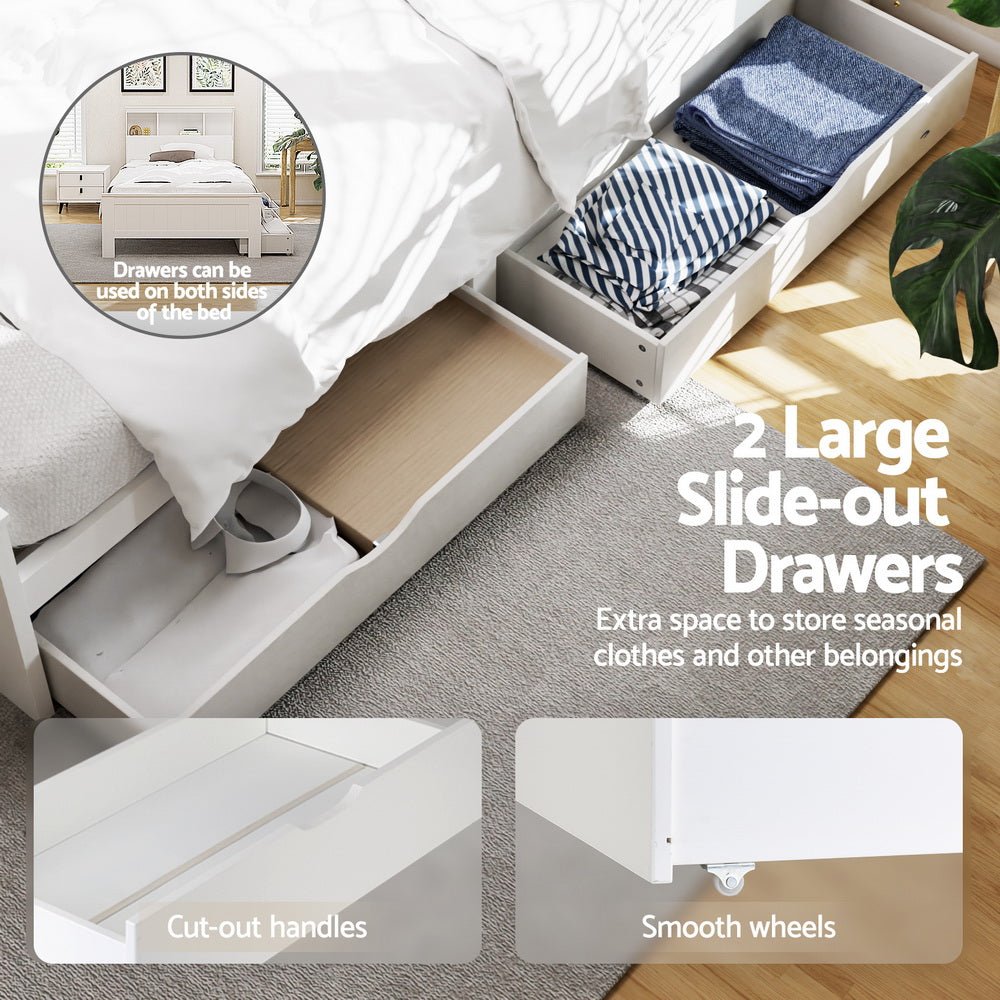 Bed Frame King Single Size Wooden with 2 Storage Drawers White - Furniture > Bedroom > Beds & Bed Frames - Rivercity House & Home Co. (ABN 18 642 972 209) - Affordable Modern Furniture Australia