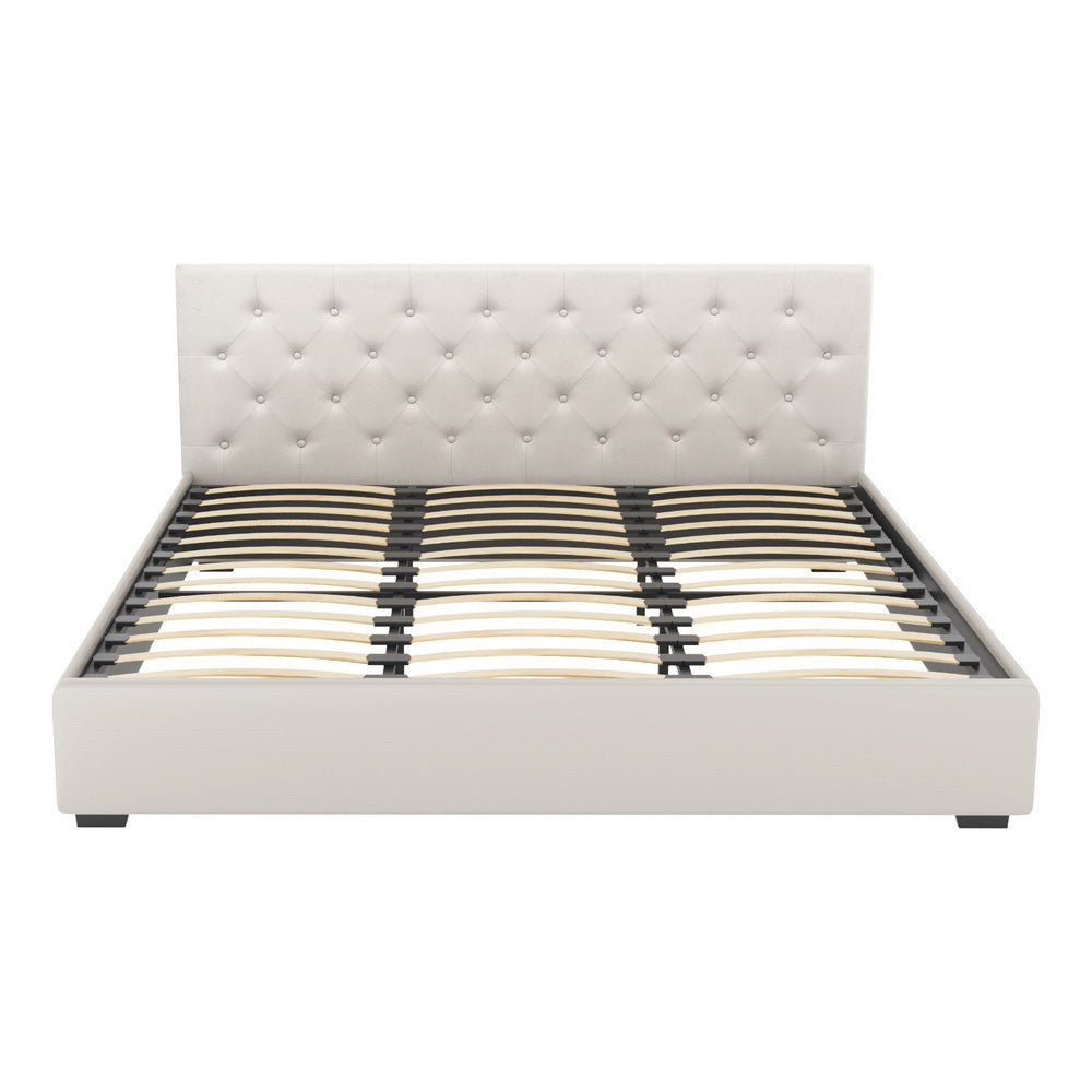 Bed Frame King Size Gas Lift Beige VILA - Furniture > Bedroom > Beds & Bed Frames - Rivercity House & Home Co. (ABN 18 642 972 209) - Affordable Modern Furniture Australia