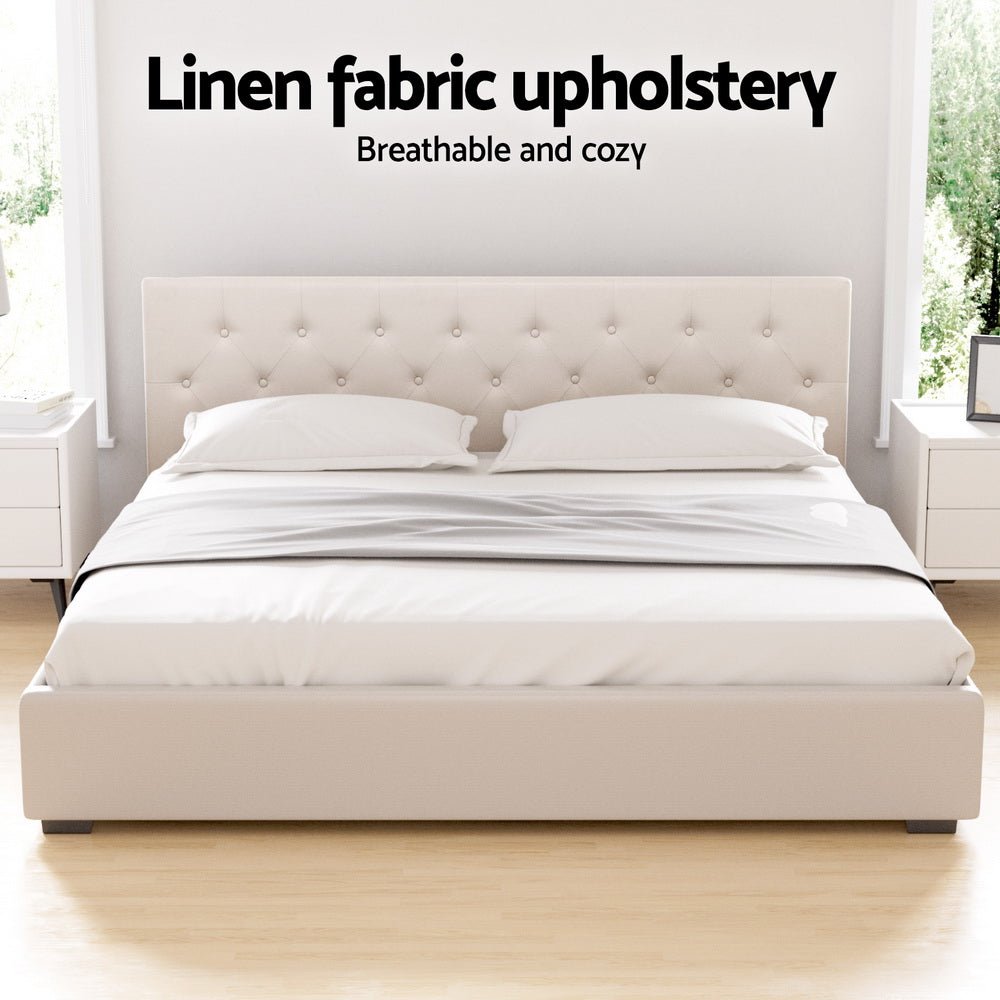 Bed Frame King Size Gas Lift Beige VILA - Furniture > Bedroom > Beds & Bed Frames - Rivercity House & Home Co. (ABN 18 642 972 209) - Affordable Modern Furniture Australia