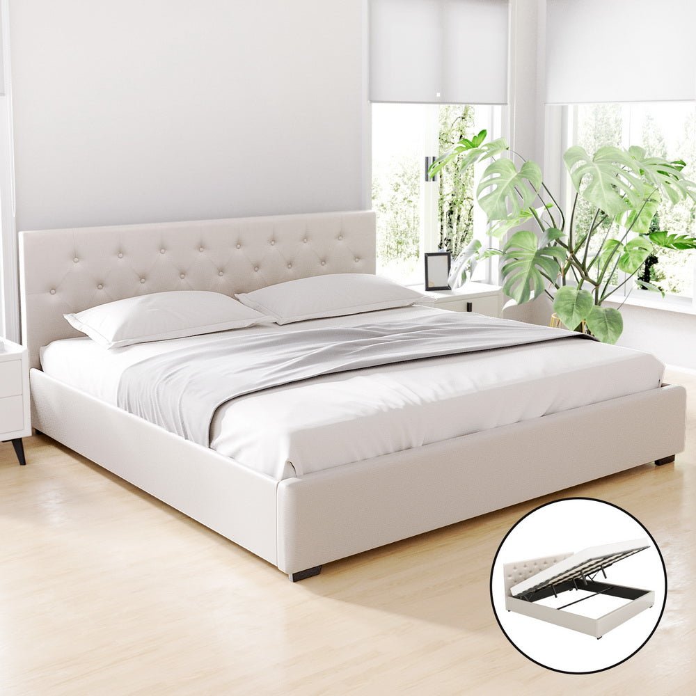 Bed Frame King Size Gas Lift Beige VILA - Furniture > Bedroom > Beds & Bed Frames - Rivercity House & Home Co. (ABN 18 642 972 209) - Affordable Modern Furniture Australia