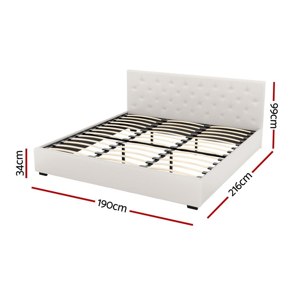 Bed Frame King Size Gas Lift Beige VILA - Furniture > Bedroom > Beds & Bed Frames - Rivercity House & Home Co. (ABN 18 642 972 209) - Affordable Modern Furniture Australia