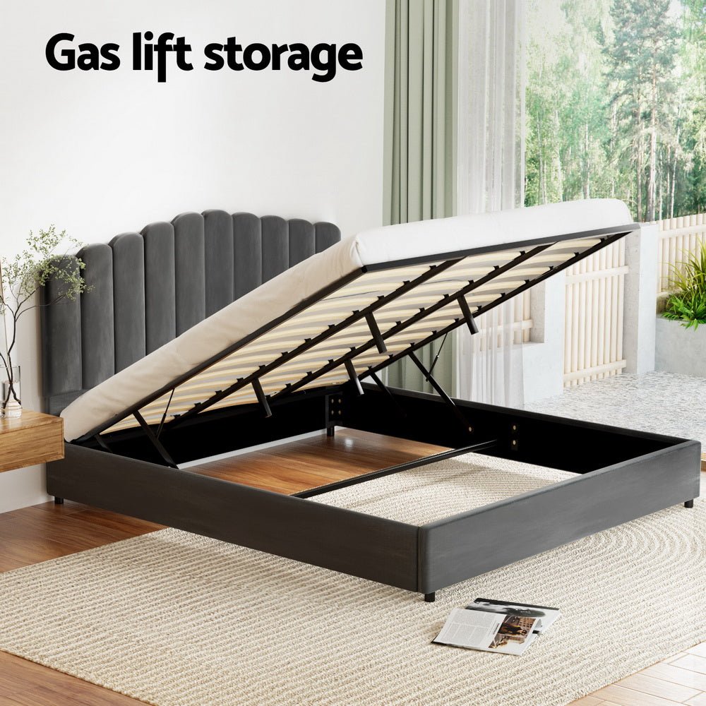 Bed Frame King Size Velvet Grey FION - Furniture > Bedroom > Beds & Bed Frames - Rivercity House & Home Co. (ABN 18 642 972 209) - Affordable Modern Furniture Australia