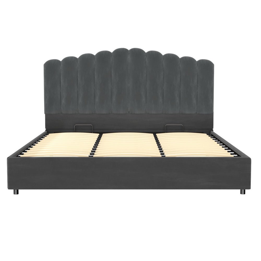 Bed Frame King Size Velvet Grey FION - Furniture > Bedroom > Beds & Bed Frames - Rivercity House & Home Co. (ABN 18 642 972 209) - Affordable Modern Furniture Australia