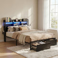 Bed Frame King with Charging Station Storage Organizer Drawers LED ZAC