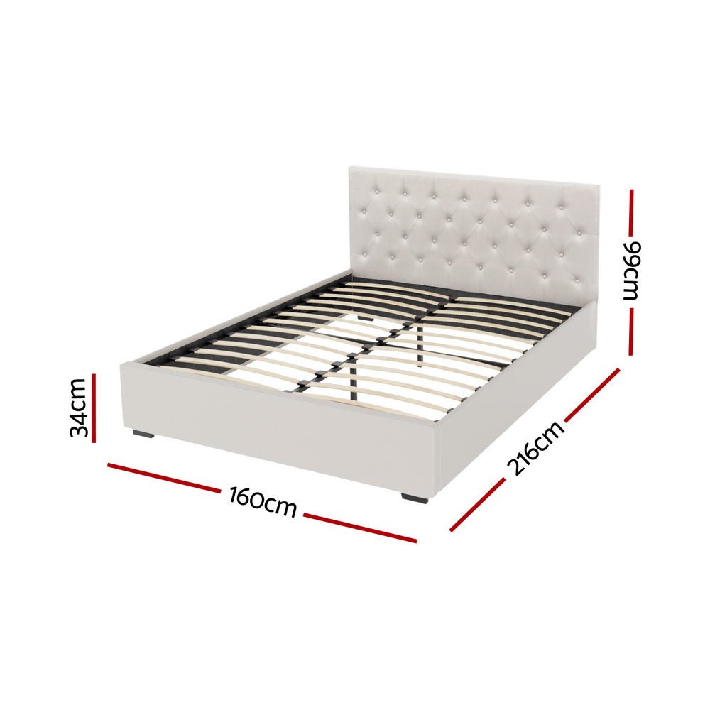 Bed Frame Queen Size Gas Lift Beige VILA - Furniture > Bedroom > Beds & Bed Frames - Rivercity House & Home Co. (ABN 18 642 972 209) - Affordable Modern Furniture Australia