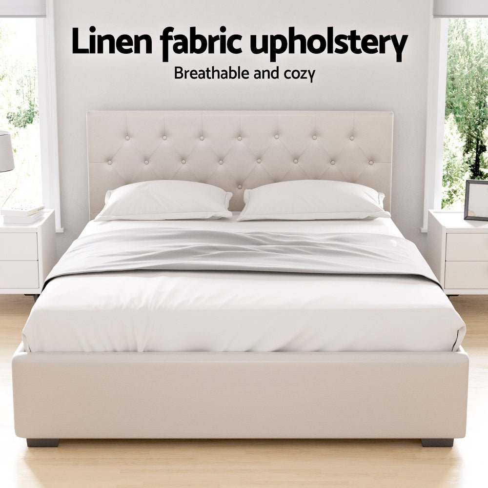 Bed Frame Queen Size Gas Lift Beige VILA - Furniture > Bedroom > Beds & Bed Frames - Rivercity House & Home Co. (ABN 18 642 972 209) - Affordable Modern Furniture Australia