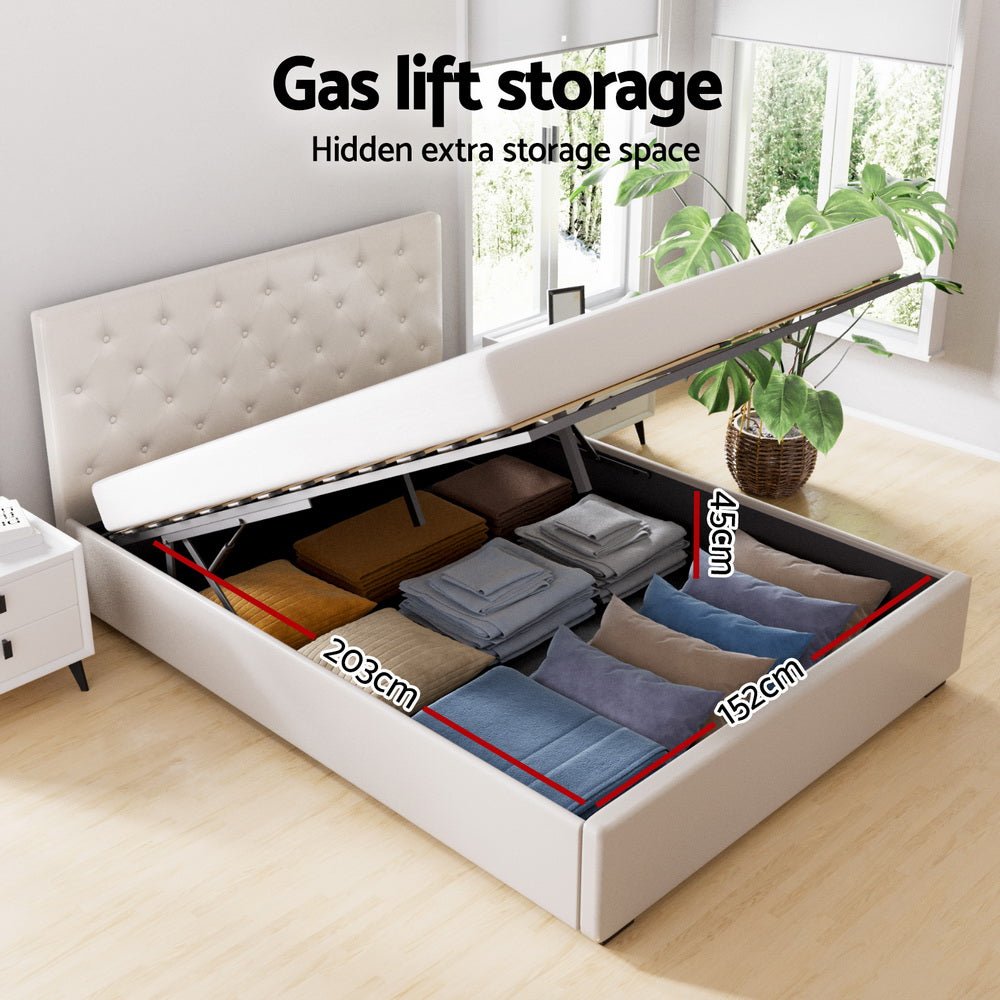 Bed Frame Queen Size Gas Lift Beige VILA - Furniture > Bedroom > Beds & Bed Frames - Rivercity House & Home Co. (ABN 18 642 972 209) - Affordable Modern Furniture Australia