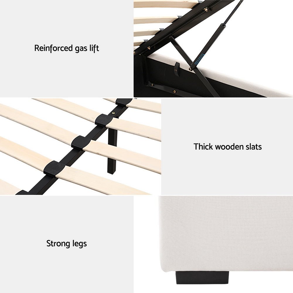 Bed Frame Queen Size Gas Lift Beige VILA - Furniture > Bedroom > Beds & Bed Frames - Rivercity House & Home Co. (ABN 18 642 972 209) - Affordable Modern Furniture Australia