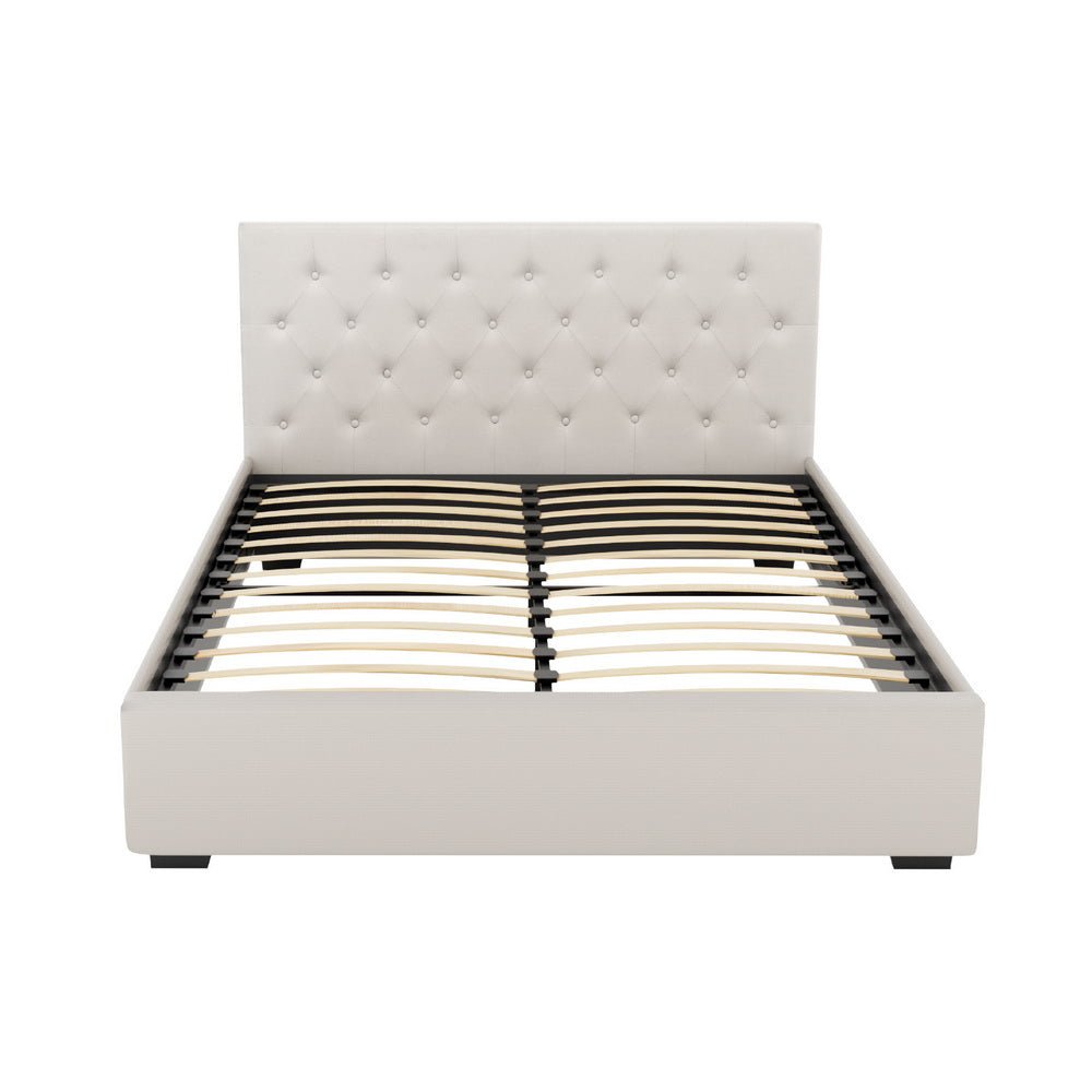 Bed Frame Queen Size Gas Lift Beige VILA - Furniture > Bedroom > Beds & Bed Frames - Rivercity House & Home Co. (ABN 18 642 972 209) - Affordable Modern Furniture Australia