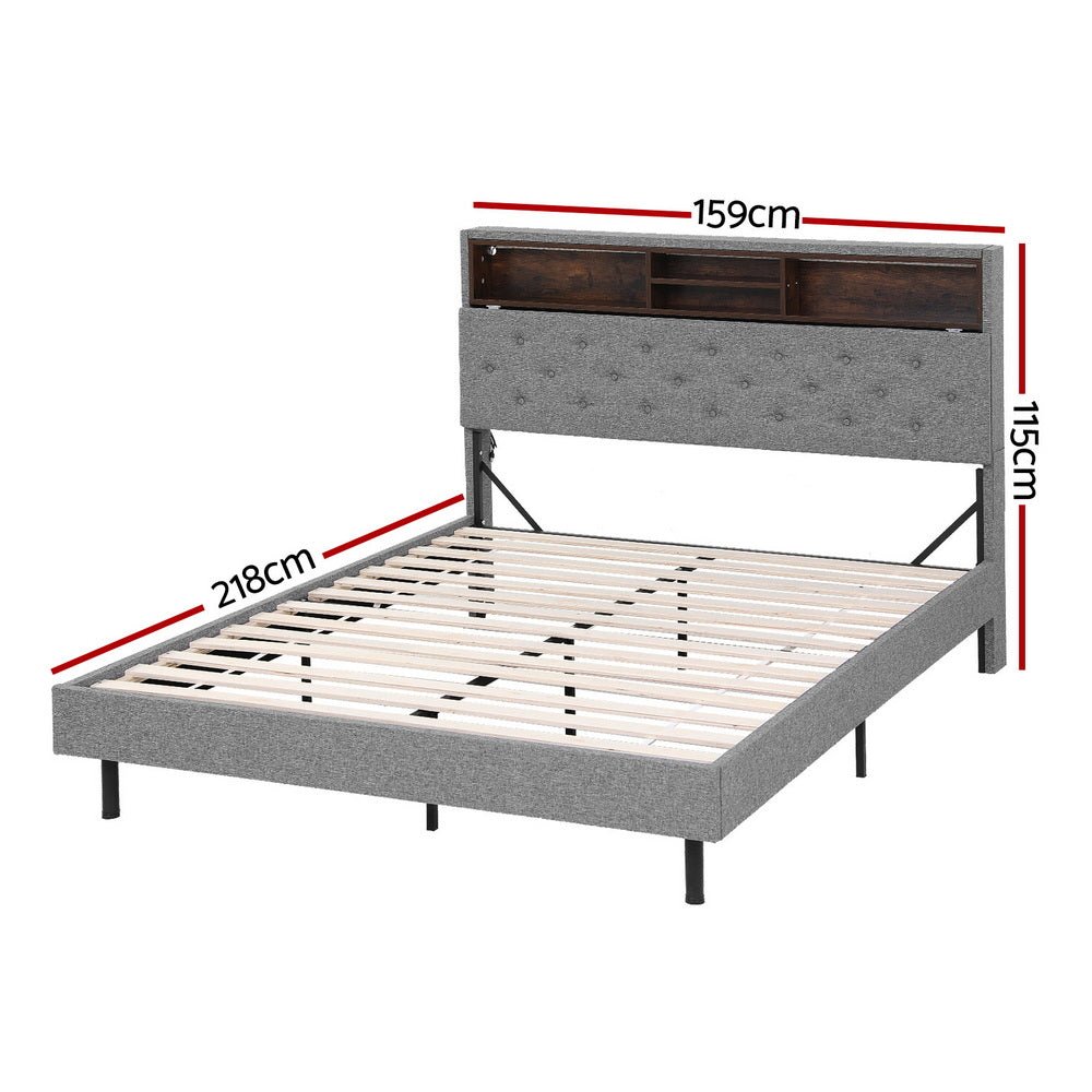Bed Frame Queen Size LED Mattress Base Platform with Storage Shelf Hidden Storage Box Grey - Furniture > Bedroom > Beds & Bed Frames - Rivercity House & Home Co. (ABN 18 642 972 209) - Affordable Modern Furniture Australia