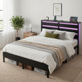 Portland Queen Metal LED Bed Frame with Charging Station - Black