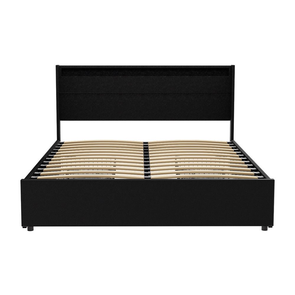 Bed Frame Queen Size LED with 4 Drawers Black DUNN - Furniture > Bedroom > Beds & Bed Frames - Rivercity House & Home Co. (ABN 18 642 972 209) - Affordable Modern Furniture Australia