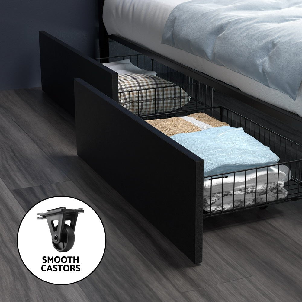 Bed Frame Queen Size LED with 4 Drawers Black DUNN - Furniture > Bedroom > Beds & Bed Frames - Rivercity House & Home Co. (ABN 18 642 972 209) - Affordable Modern Furniture Australia