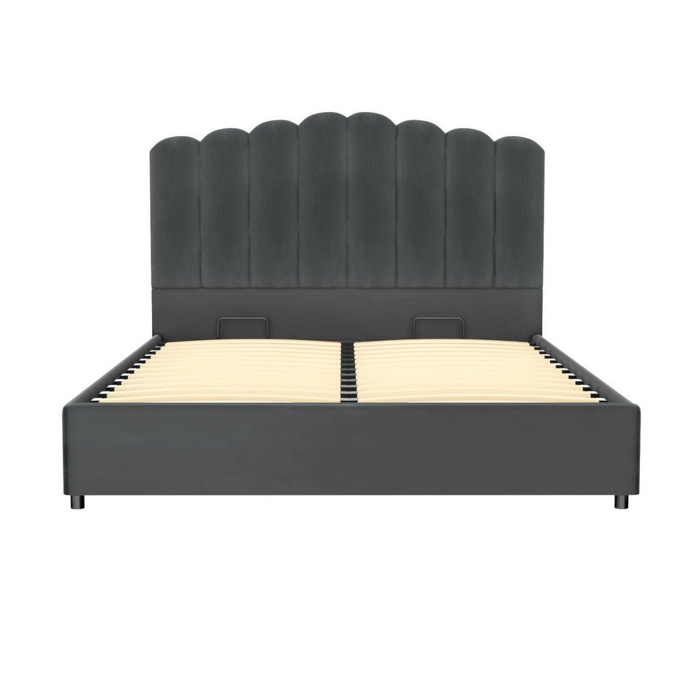 Bed Frame Queen Size Velvet Grey FION - Furniture > Bedroom > Beds & Bed Frames - Rivercity House & Home Co. (ABN 18 642 972 209) - Affordable Modern Furniture Australia