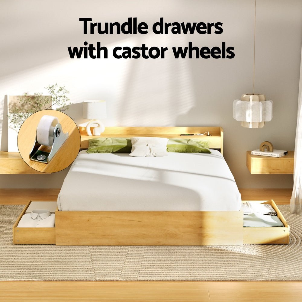 Bed Frame Queen Size with Charging Ports and 2 Drawers AURA - Furniture > Dining > Kitchen & Dining Chairs - Rivercity House & Home Co. (ABN 18 642 972 209) - Affordable Modern Furniture Australia