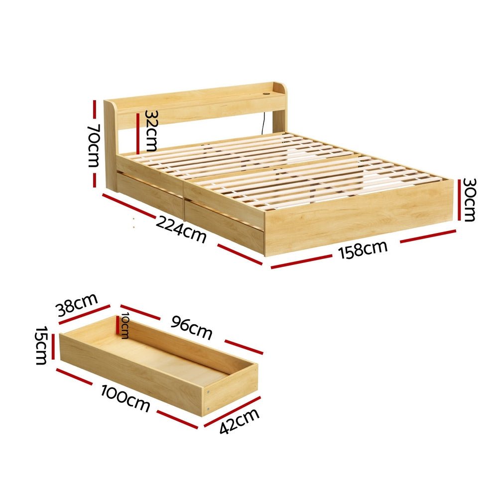 Bed Frame Queen Size with Charging Ports and 2 Drawers AURA - Furniture > Dining > Kitchen & Dining Chairs - Rivercity House & Home Co. (ABN 18 642 972 209) - Affordable Modern Furniture Australia