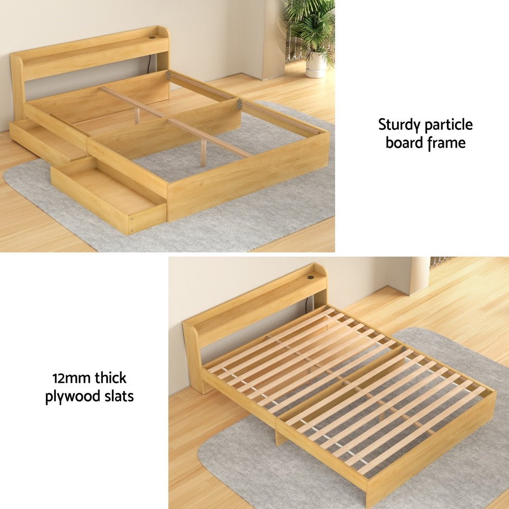 Bed Frame Queen Size with Charging Ports and 2 Drawers AURA - Furniture > Dining > Kitchen & Dining Chairs - Rivercity House & Home Co. (ABN 18 642 972 209) - Affordable Modern Furniture Australia
