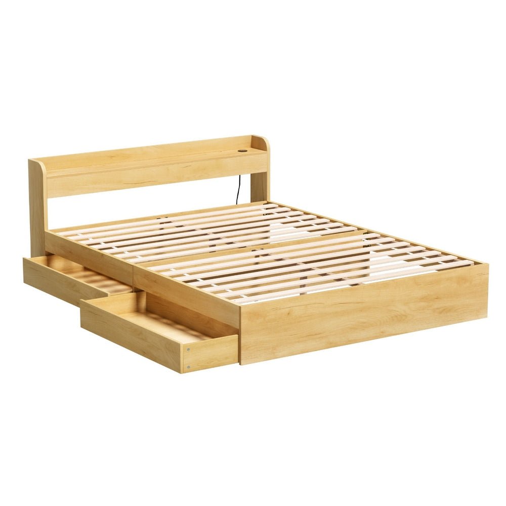 Bed Frame Queen Size with Charging Ports and 2 Drawers AURA - Furniture > Dining > Kitchen & Dining Chairs - Rivercity House & Home Co. (ABN 18 642 972 209) - Affordable Modern Furniture Australia