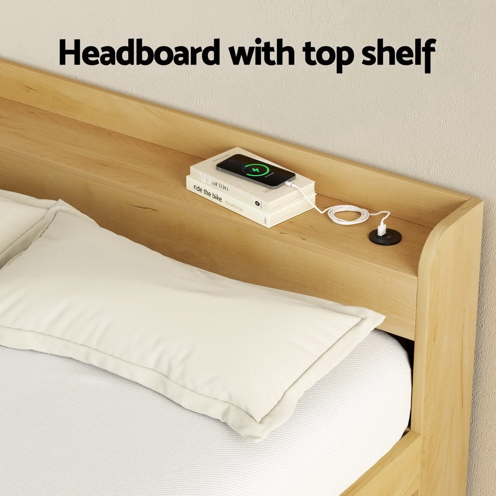 Bed Frame Queen Size with Charging Ports and 2 Drawers AURA - Furniture > Dining > Kitchen & Dining Chairs - Rivercity House & Home Co. (ABN 18 642 972 209) - Affordable Modern Furniture Australia