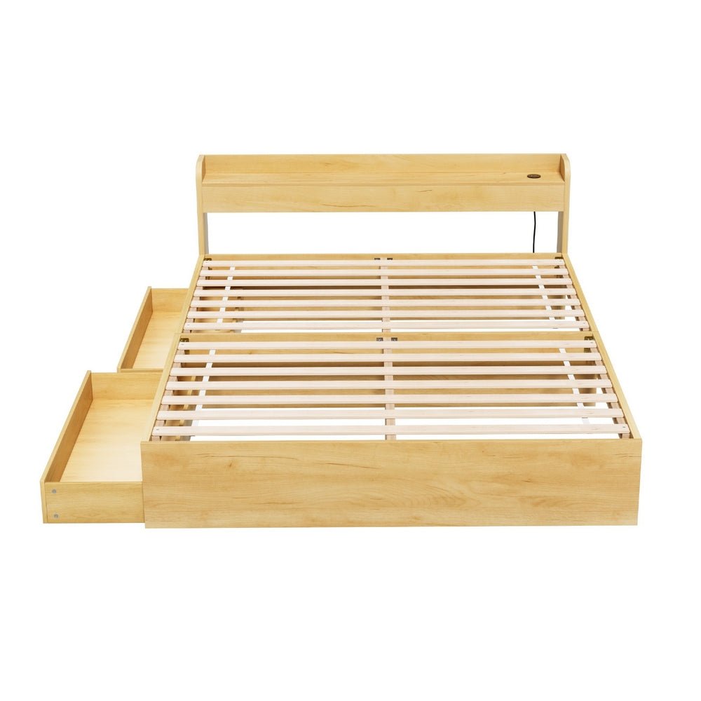 Bed Frame Queen Size with Charging Ports and 2 Drawers AURA - Furniture > Dining > Kitchen & Dining Chairs - Rivercity House & Home Co. (ABN 18 642 972 209) - Affordable Modern Furniture Australia