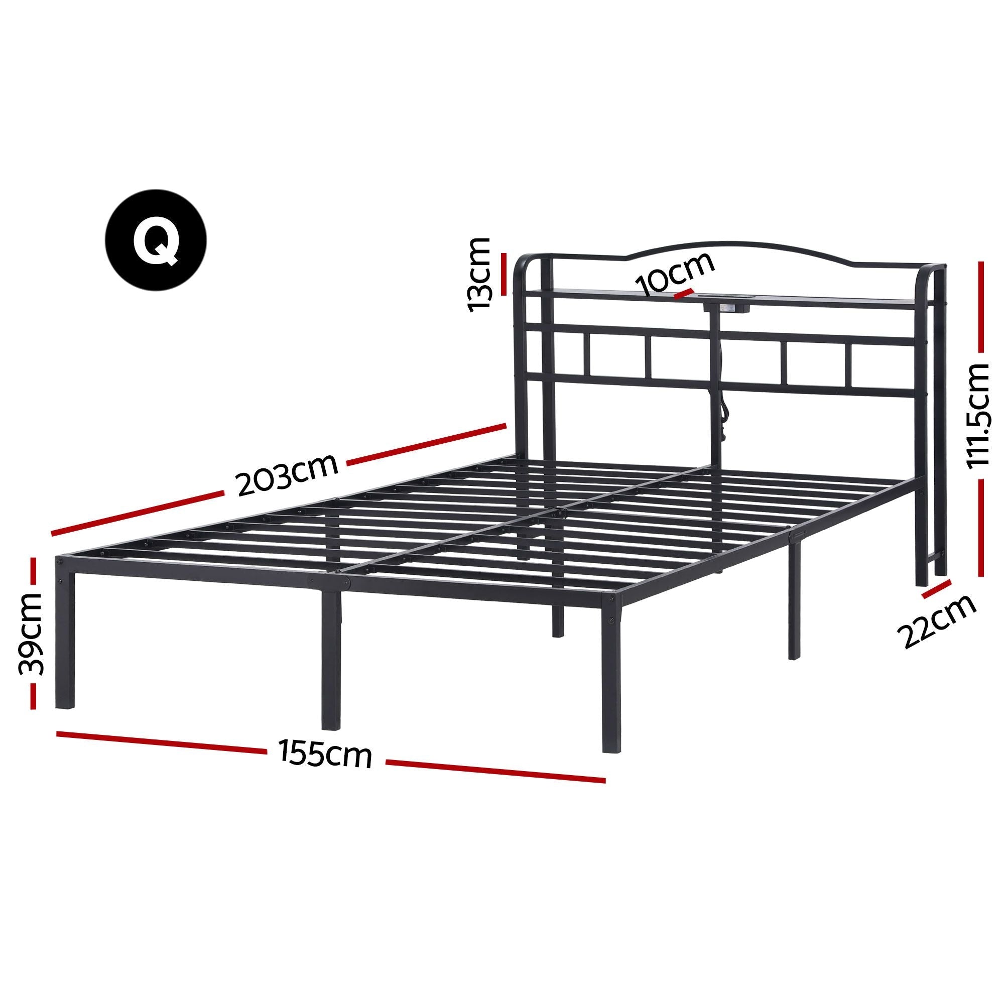 Bed Frame Queen Size with Charging Station WAVE - Furniture > Bedroom > Beds & Bed Frames - Rivercity House & Home Co. (ABN 18 642 972 209) - Affordable Modern Furniture Australia