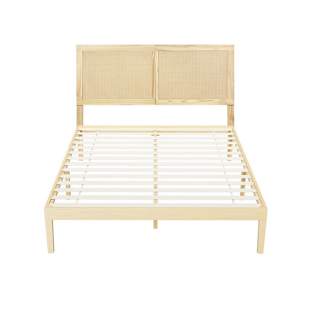 Bed Frame Queen Size with Rattan Headboard Wooden Bed Base BRUNO - Furniture > Bedroom > Beds & Bed Frames - Rivercity House & Home Co. (ABN 18 642 972 209) - Affordable Modern Furniture Australia