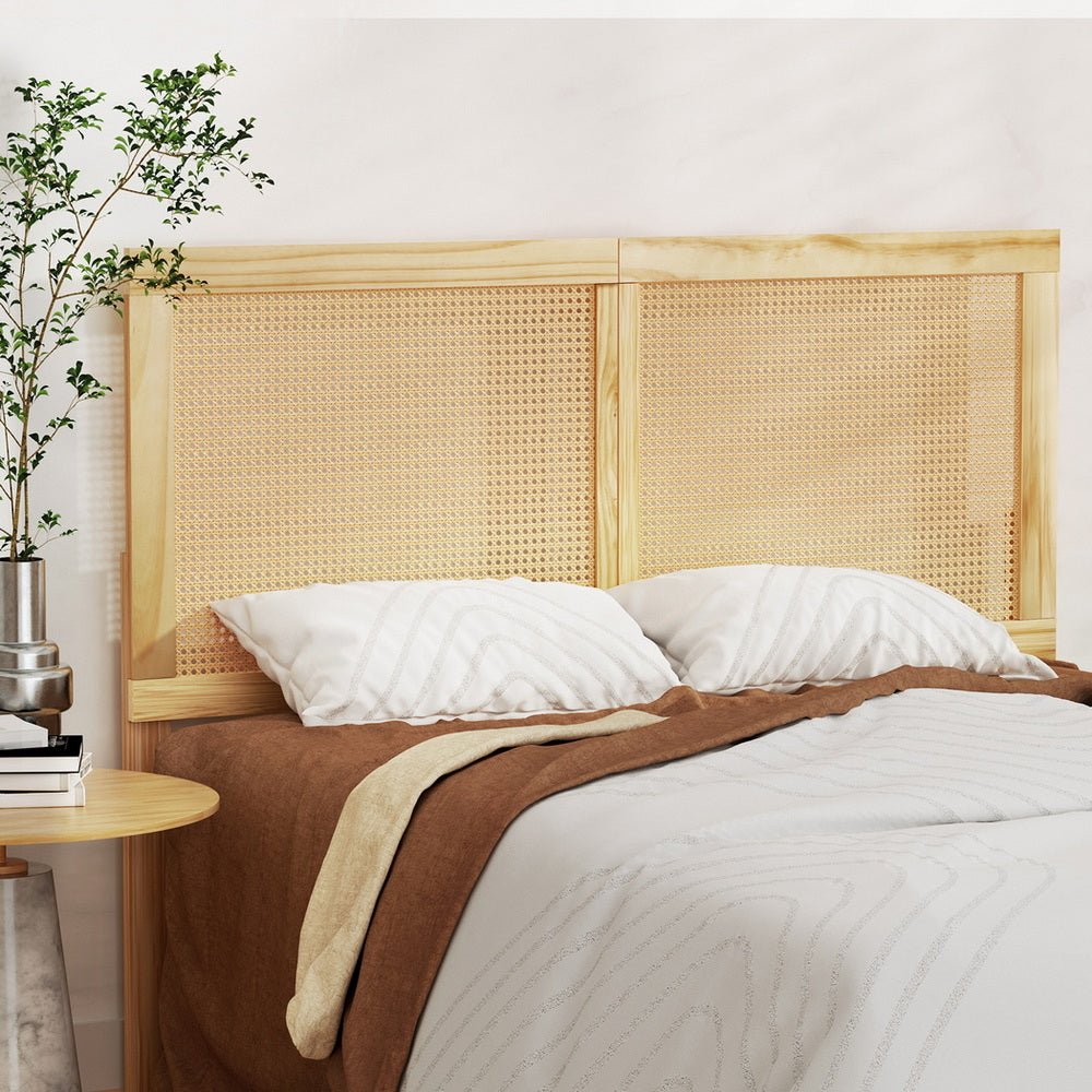 Bed Frame Queen Size with Rattan Headboard Wooden Bed Base BRUNO - Furniture > Bedroom > Beds & Bed Frames - Rivercity House & Home Co. (ABN 18 642 972 209) - Affordable Modern Furniture Australia
