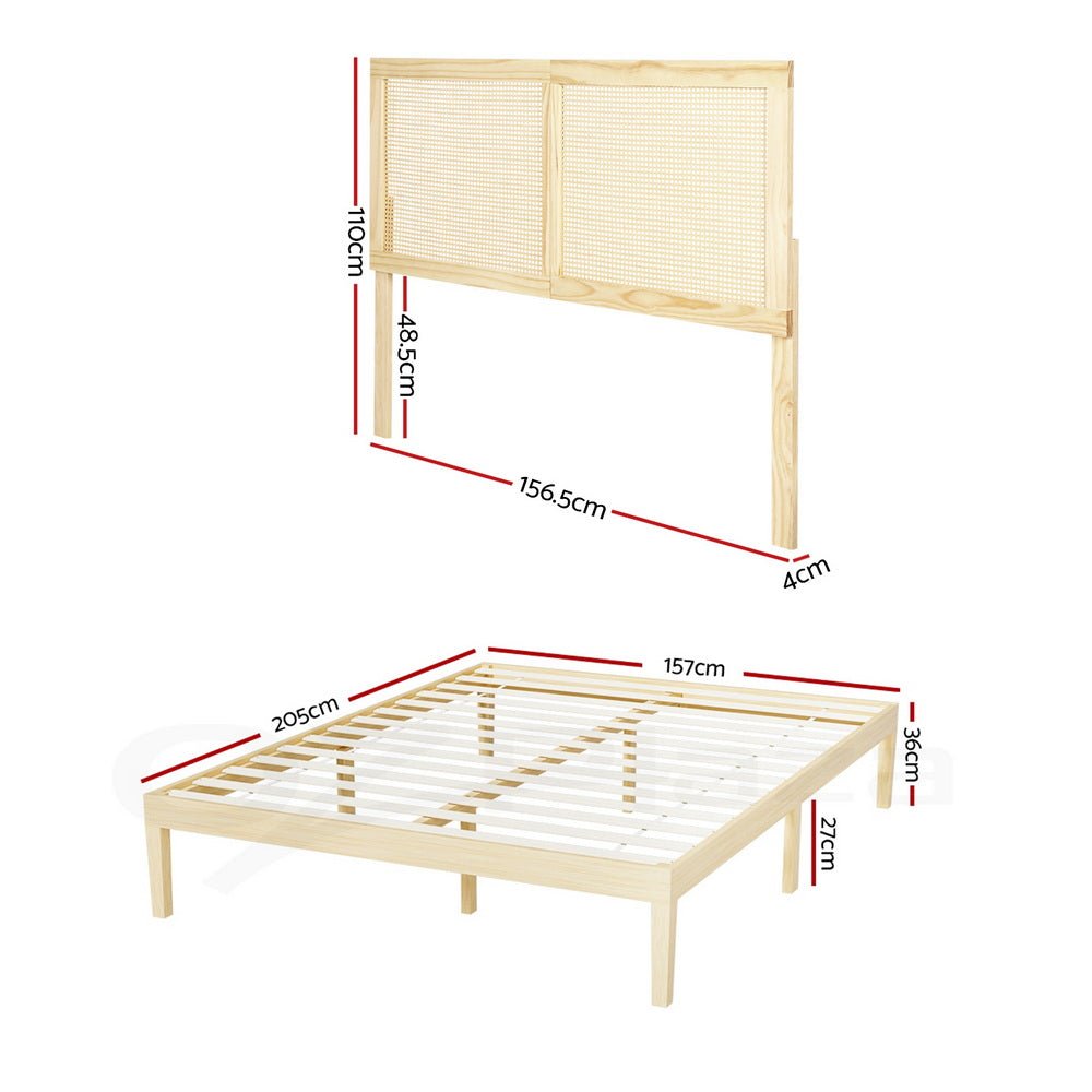 Bed Frame Queen Size with Rattan Headboard Wooden Bed Base BRUNO - Furniture > Bedroom > Beds & Bed Frames - Rivercity House & Home Co. (ABN 18 642 972 209) - Affordable Modern Furniture Australia