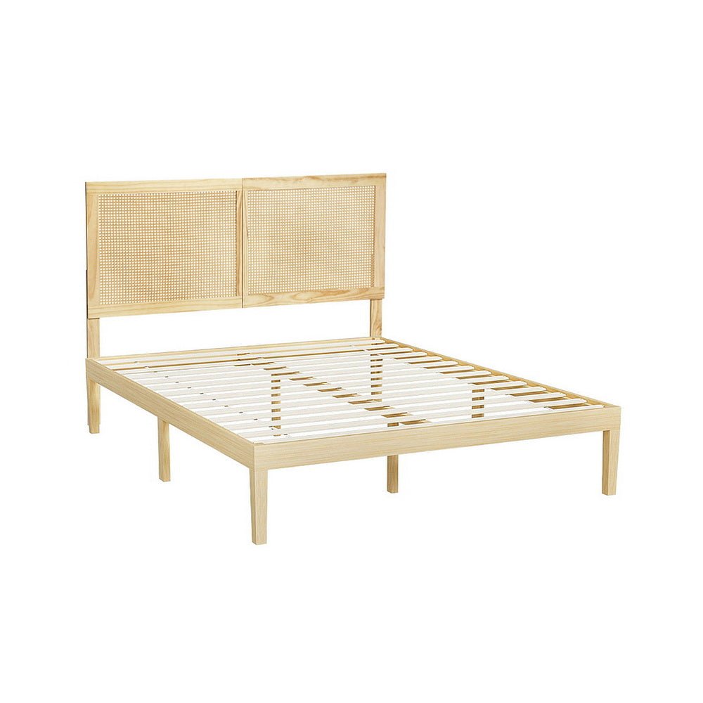 Bed Frame Queen Size with Rattan Headboard Wooden Bed Base BRUNO - Furniture > Bedroom > Beds & Bed Frames - Rivercity House & Home Co. (ABN 18 642 972 209) - Affordable Modern Furniture Australia