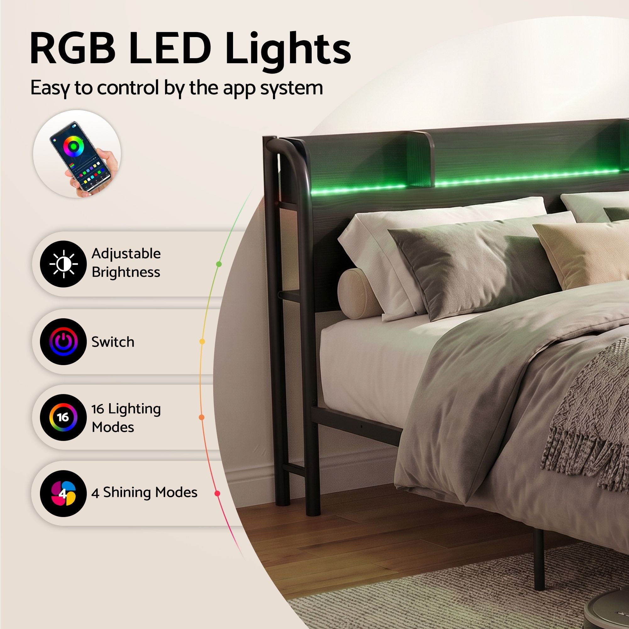 Bed Frame Queen Size with Storage Shelf Headboard Charging Station GRID - Furniture > Bedroom > Beds & Bed Frames - Rivercity House & Home Co. (ABN 18 642 972 209) - Affordable Modern Furniture Australia