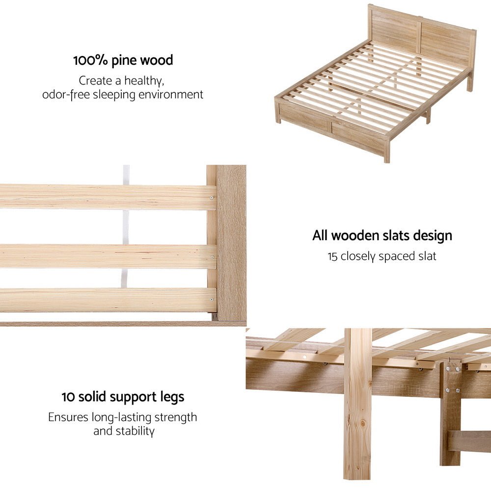 Bed Frame Queen Size Wooden Acacia Wood OATMEAL - Furniture > Bedroom > Beds & Bed Frames - Rivercity House & Home Co. (ABN 18 642 972 209) - Affordable Modern Furniture Australia