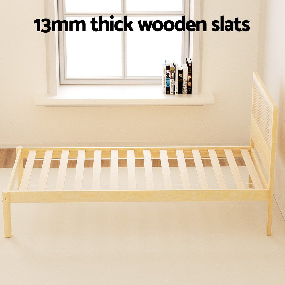 Bed Frame Single Size Rattan Wooden RITA - Furniture > Bedroom > Beds & Bed Frames - Rivercity House & Home Co. (ABN 18 642 972 209) - Affordable Modern Furniture Australia