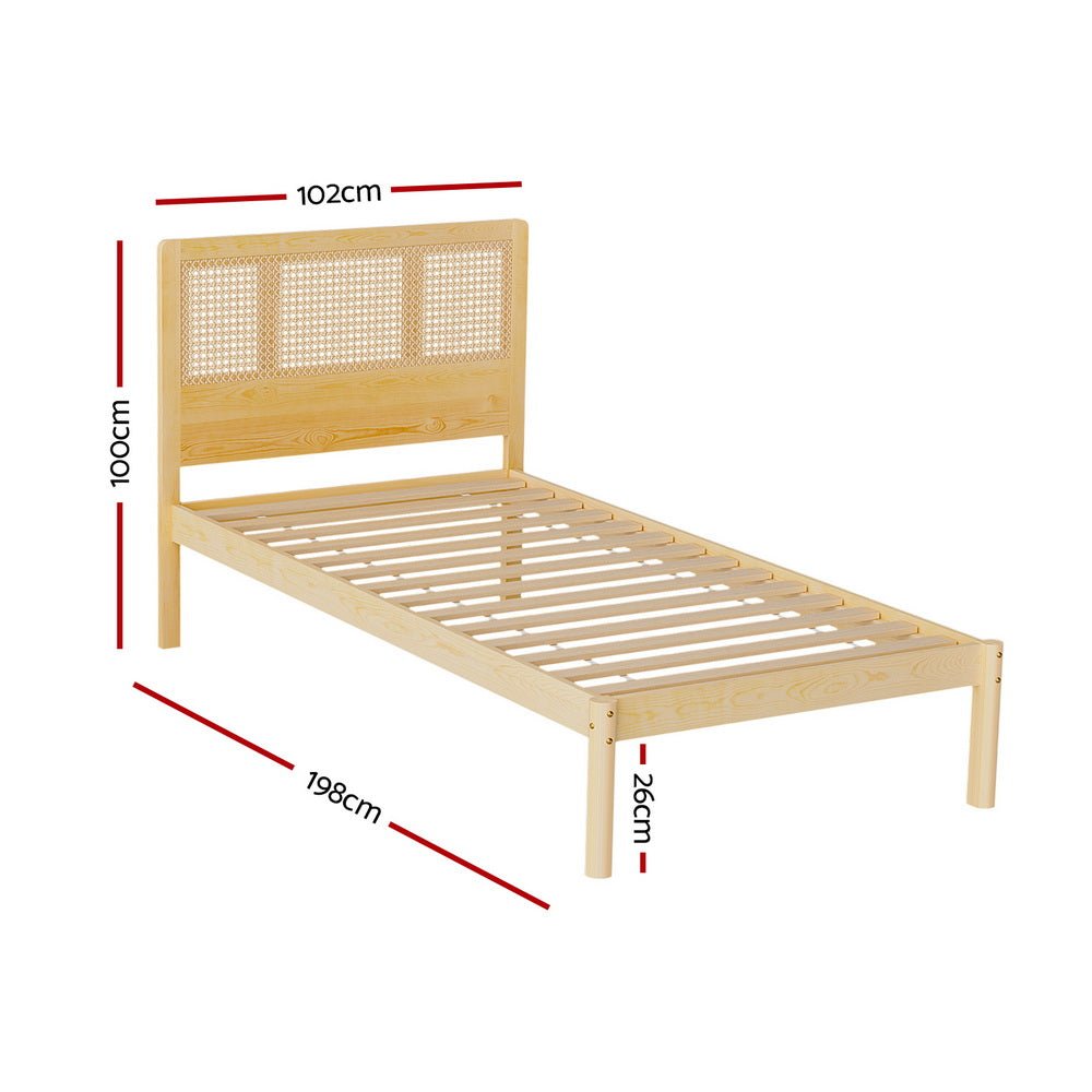 Bed Frame Single Size Rattan Wooden RITA - Furniture > Bedroom > Beds & Bed Frames - Rivercity House & Home Co. (ABN 18 642 972 209) - Affordable Modern Furniture Australia