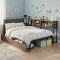 Single Size Metal Bed Frame with 2 Drawers and Charging Station - Oak